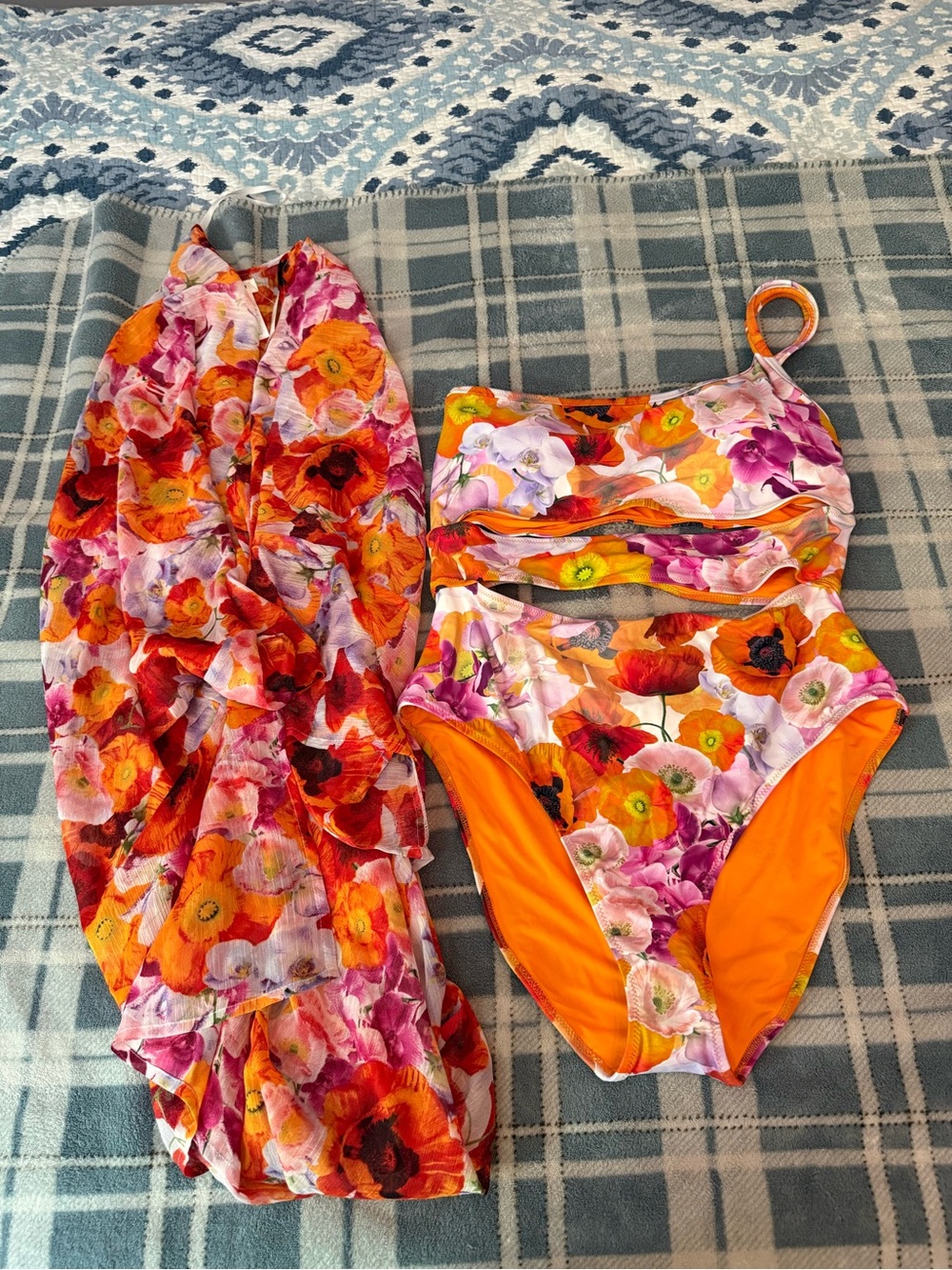 NWT American Eagle Floral Orange Pink Cutout Swimsuit with Matching Cover-Up